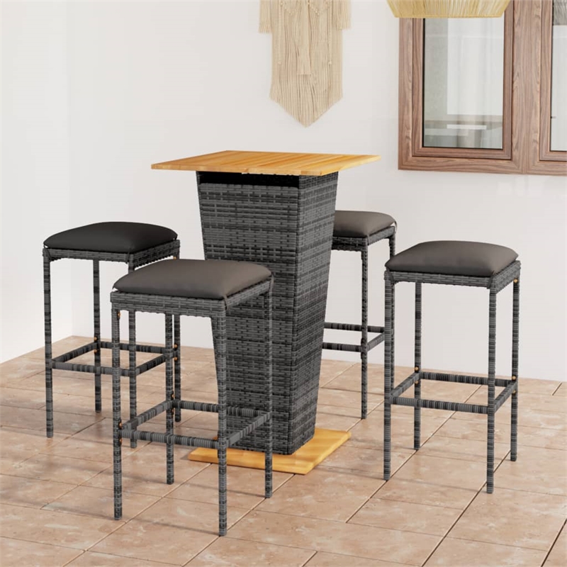 vidaXL 5 Piece Solid Acacia Wood Bar Set in Gray