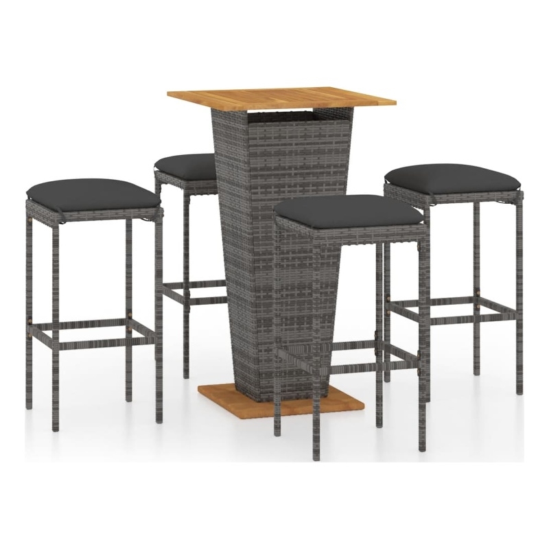 vidaXL 5 Piece Solid Acacia Wood Bar Set in Gray