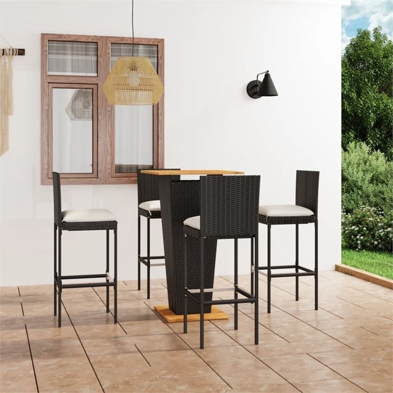 vidaXL 5 Piece Solid Acacia Wood Bar Set in Black/Cream