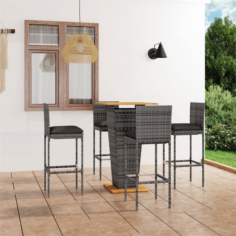 vidaXL 5 Piece Solid Acacia Wood Small Bar Set in Gray