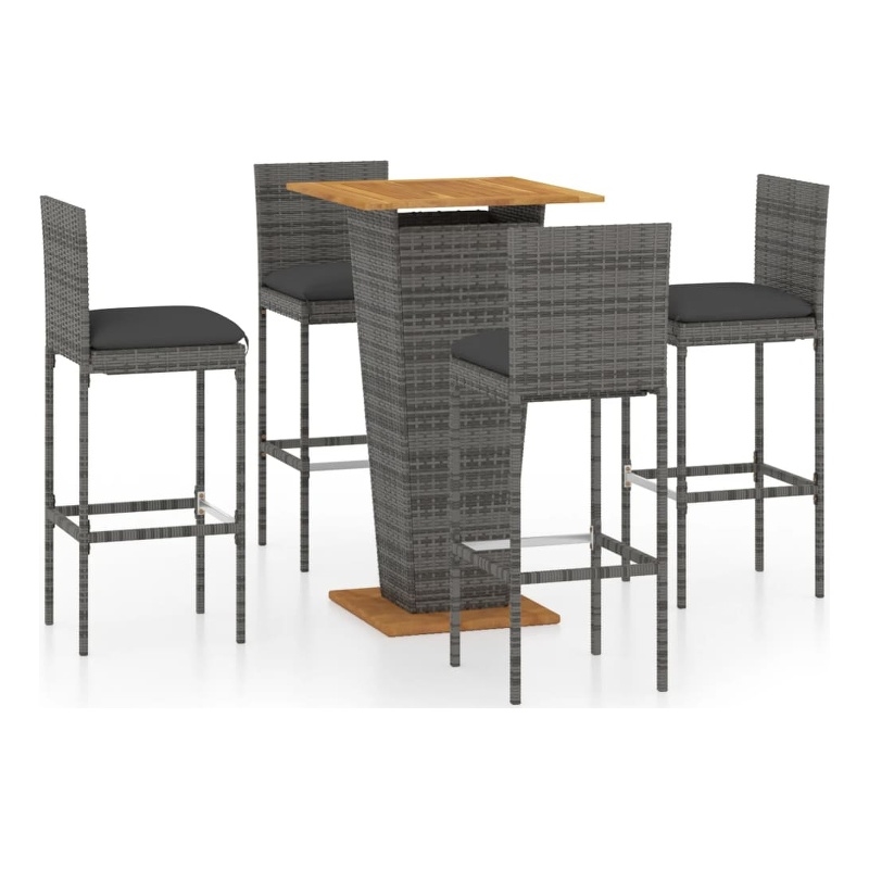 vidaXL 5 Piece Solid Acacia Wood Small Bar Set in Gray