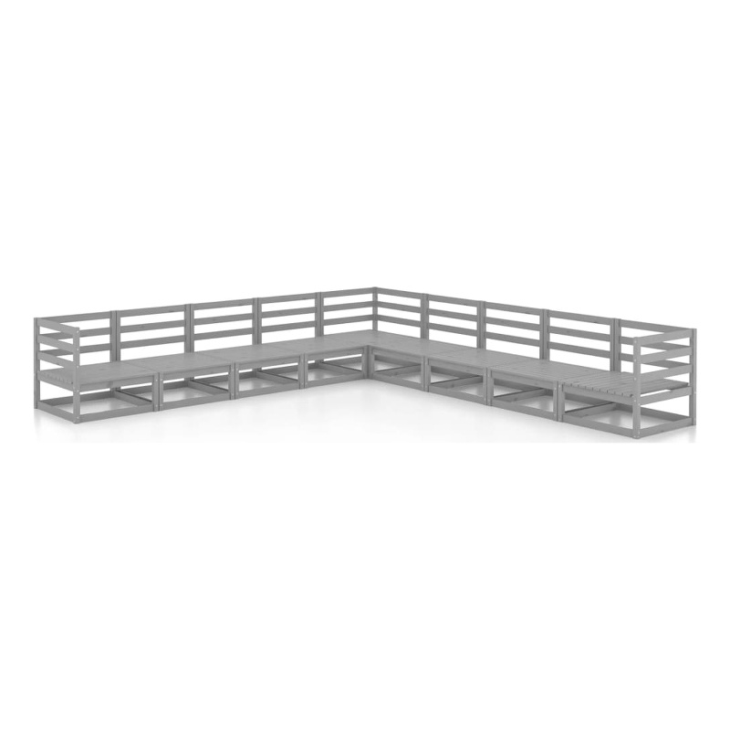 vidaXL 9 Piece Wood Large Garden Lounge Set in Gray