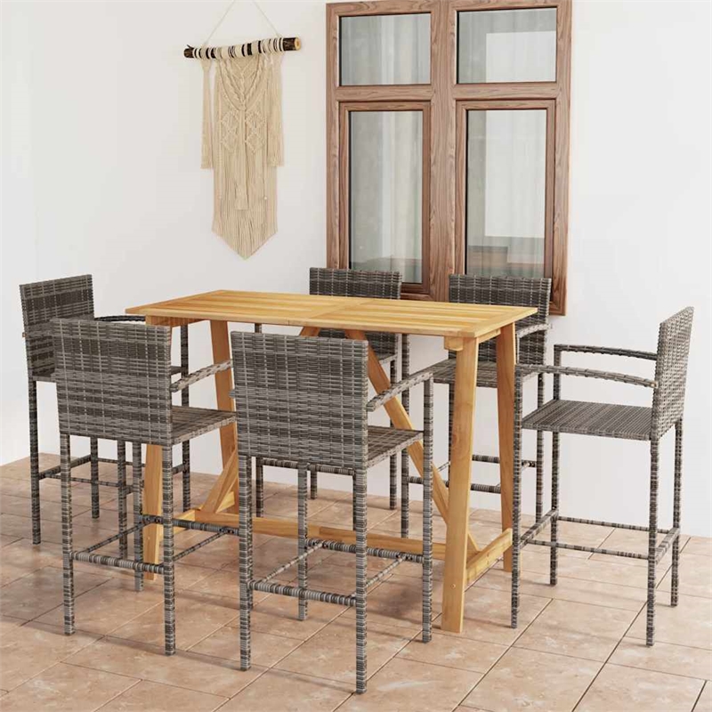 vidaXL 7 Piece Solid Acacia Wood Medium Bar Set in Gray