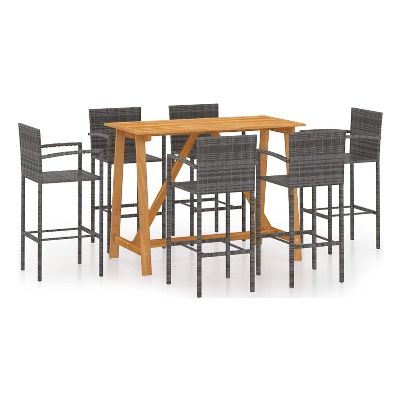 vidaXL 7 Piece Solid Acacia Wood Medium Bar Set in Gray