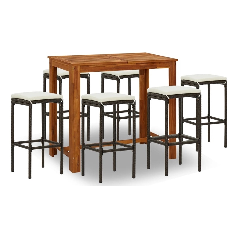 vidaXL 7 Piece Solid Acacia Wood Bar Set in Brown