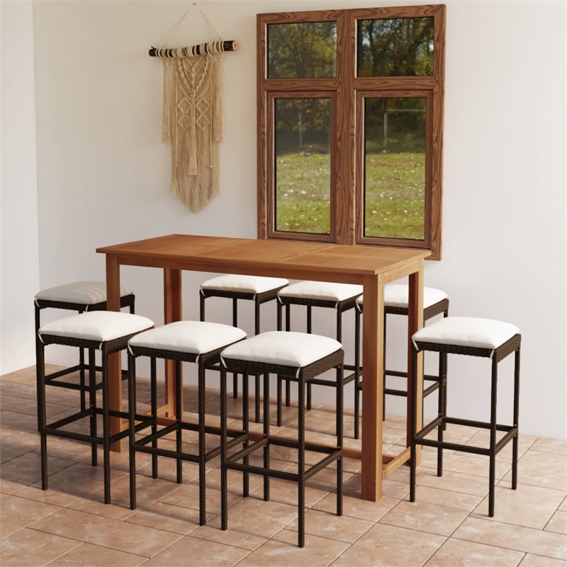 vidaXL Solid Acacia Wood Bar Set in Brown/Cream