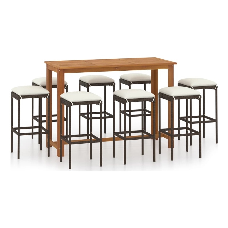 vidaXL Solid Acacia Wood Bar Set in Brown/Cream