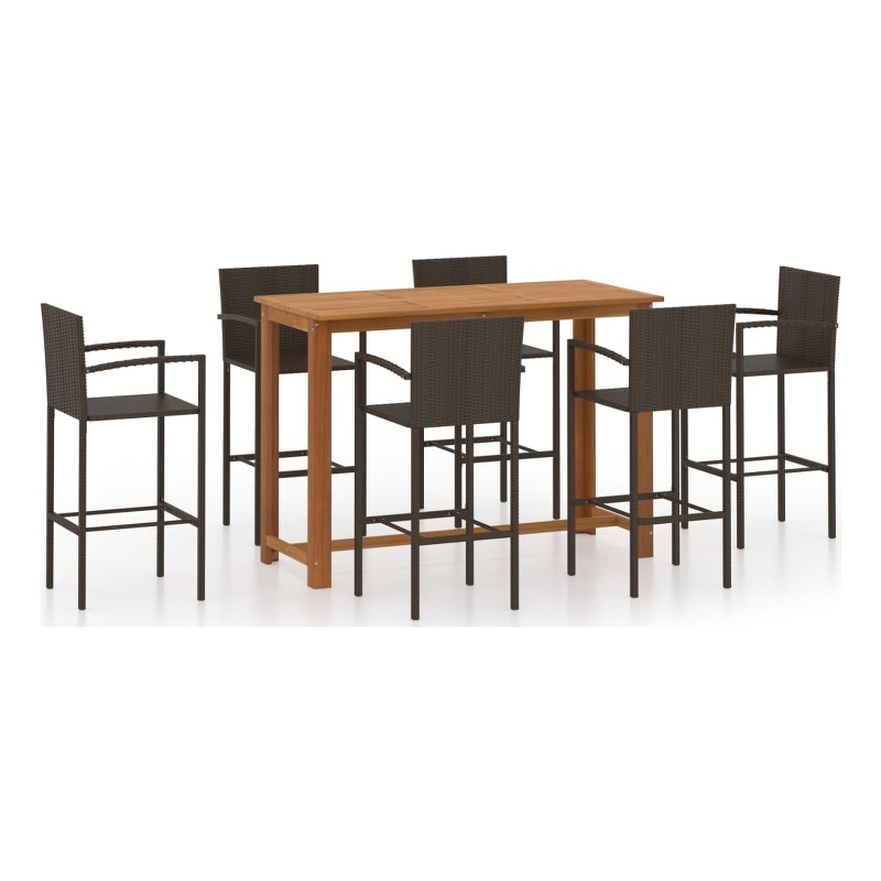 vidaXL 7 Piece Solid Acacia Wood Bar Set in Brown