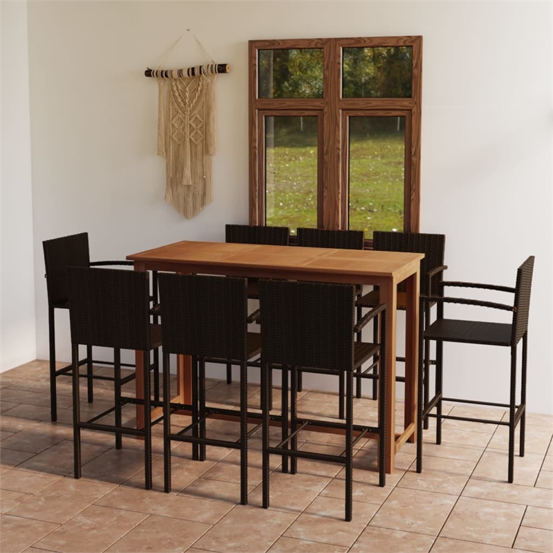 vidaXL 9 Piece Solid Acacia Wood Bar Set in Brown