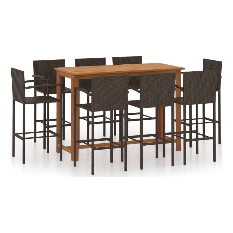 vidaXL 9 Piece Solid Acacia Wood Bar Set in Brown