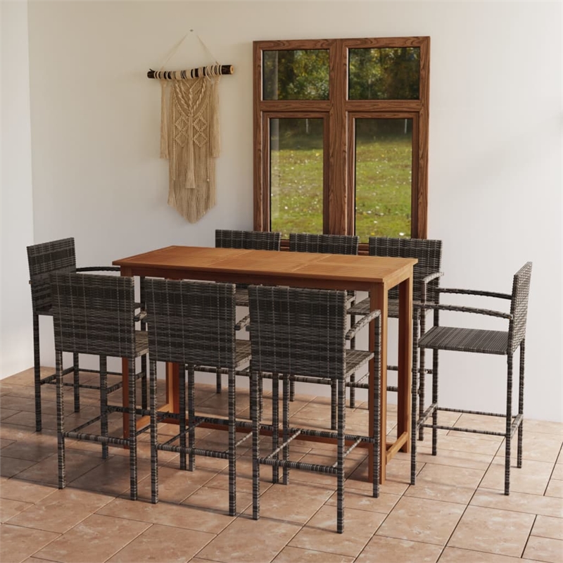 vidaXL 9 Piece Solid Acacia Wood Bar Set in Gray