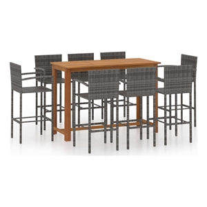 vidaXL 9 Piece Solid Acacia Wood Bar Set in Gray