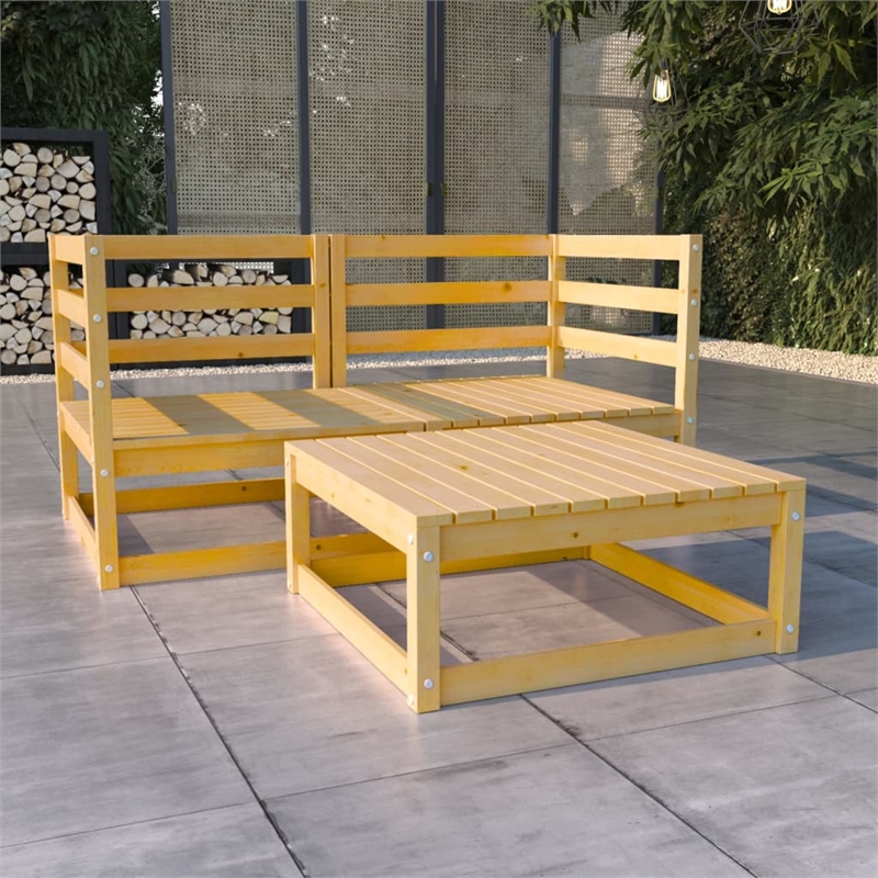 vidaXL 3 Piece Wood Garden Lounge Set in Natural
