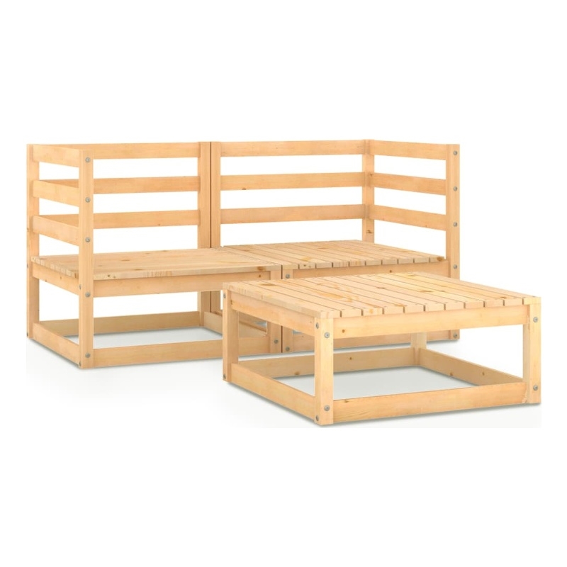 vidaXL 3 Piece Wood Garden Lounge Set in Natural