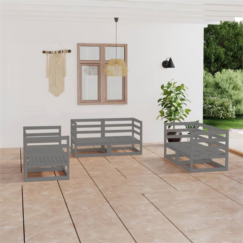 vidaXL 6 Piece Wood Garden Lounge Set in Gray