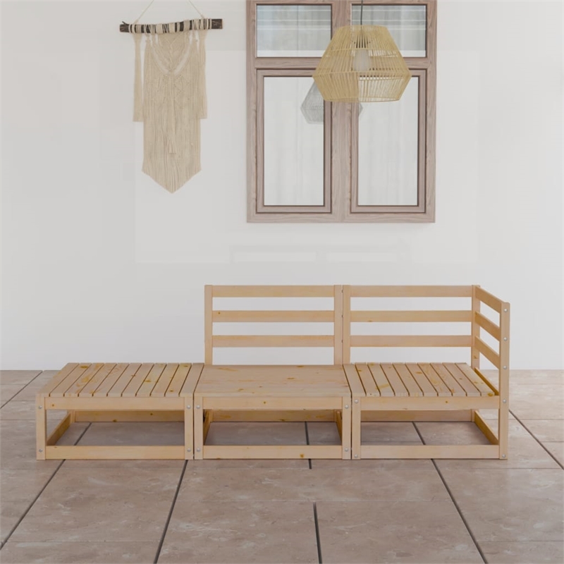 vidaXL 3 Piece Wood Medium Garden Lounge Set in Natural
