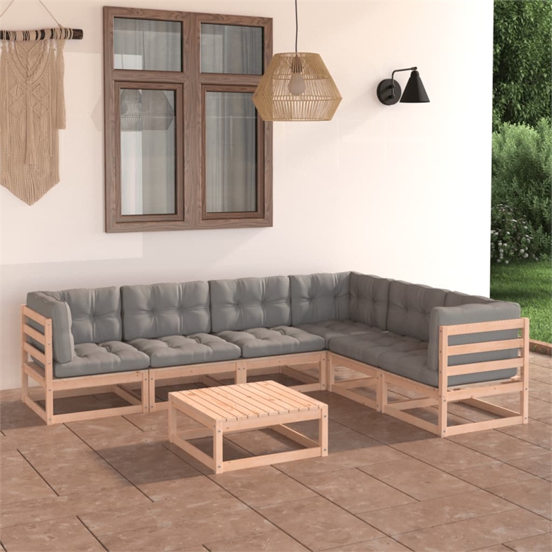 vidaXL 7 Piece Wood Large Garden Lounge Set in Gray