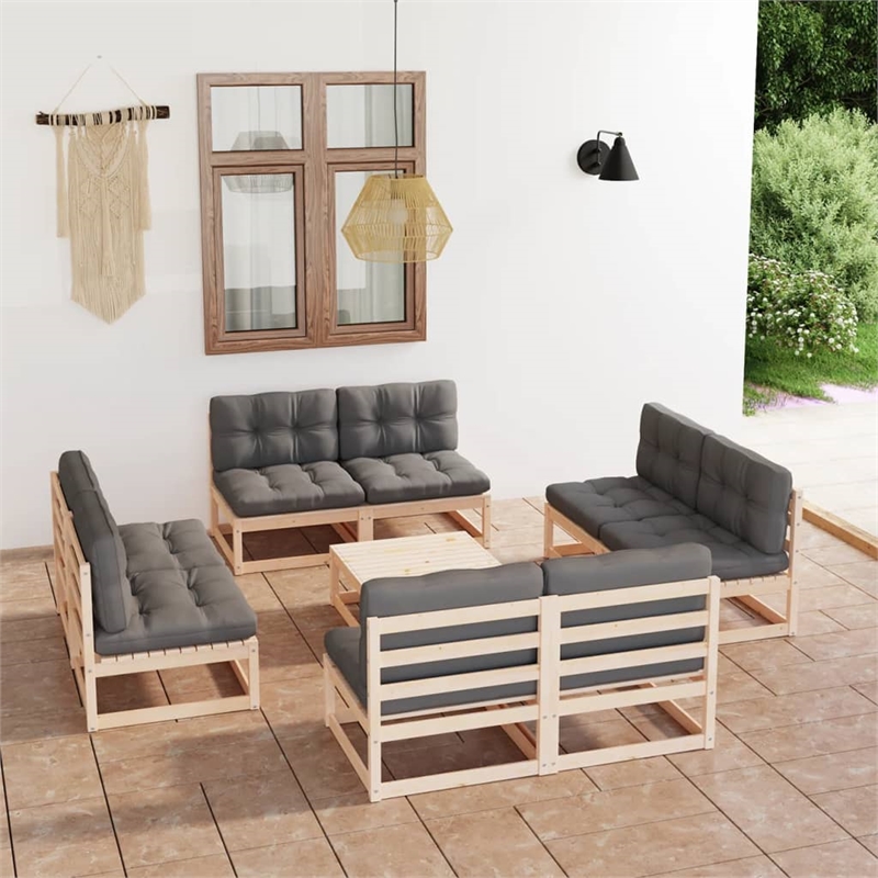 vidaXL 9 Piece Wood Garden Lounge Set in Gray