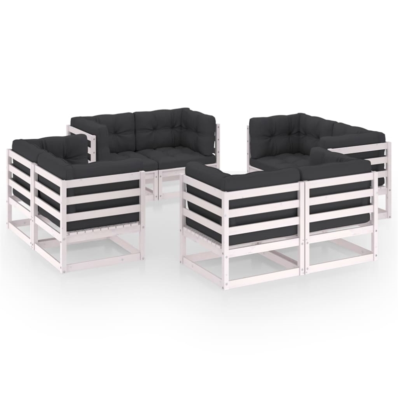 vidaXL 8 Piece Wood Large Garden Lounge Set in White