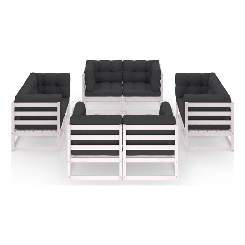 vidaXL 8 Piece Wood Large Garden Lounge Set in White