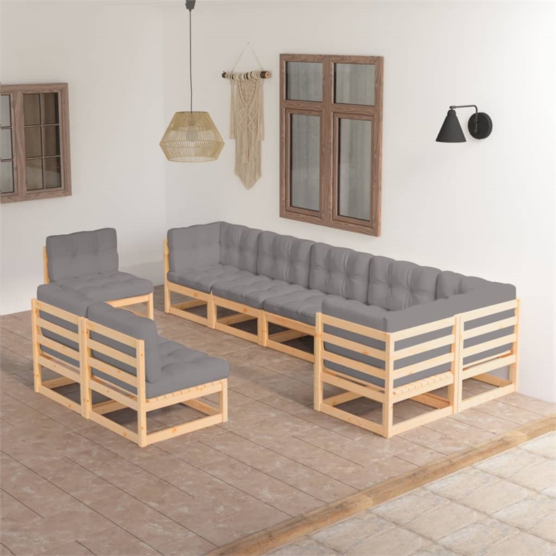 vidaXL 9 Piece Wood Garden Lounge Set in Natural