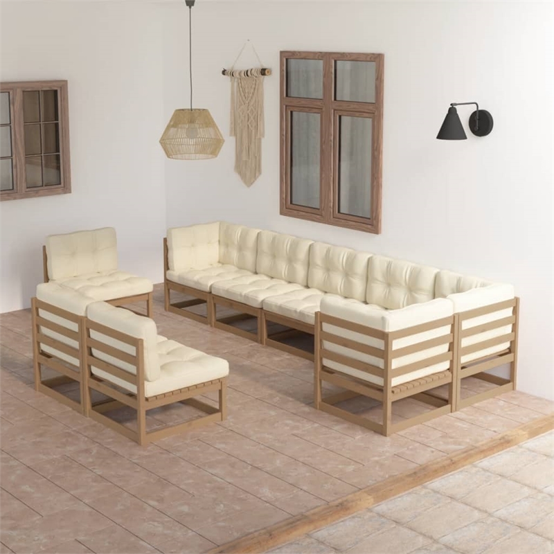 vidaXL 9 Piece Wood Large Garden Lounge Set in Brown