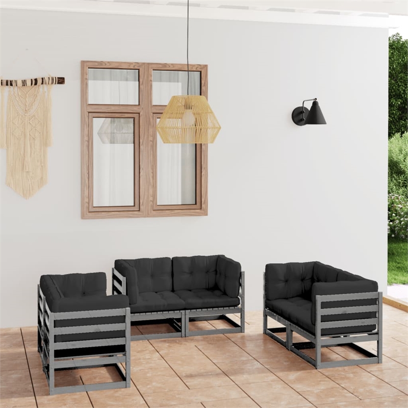 vidaXL 6 Piece Wood Garden Lounge Set in Gray