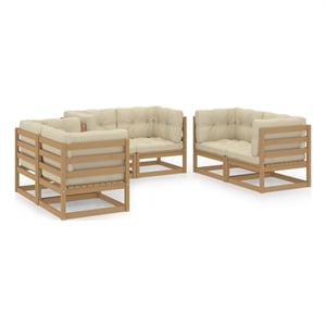 vidaXL 6 Piece Wood Garden Lounge Set in Brown/Cream