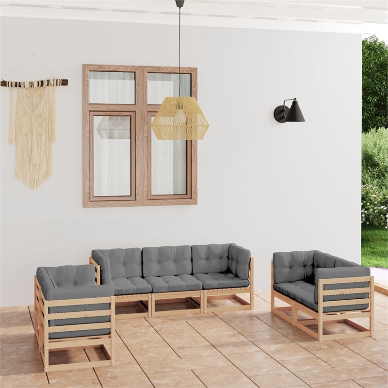 vidaXL 7 Piece Wood Small Garden Lounge Set in Gray