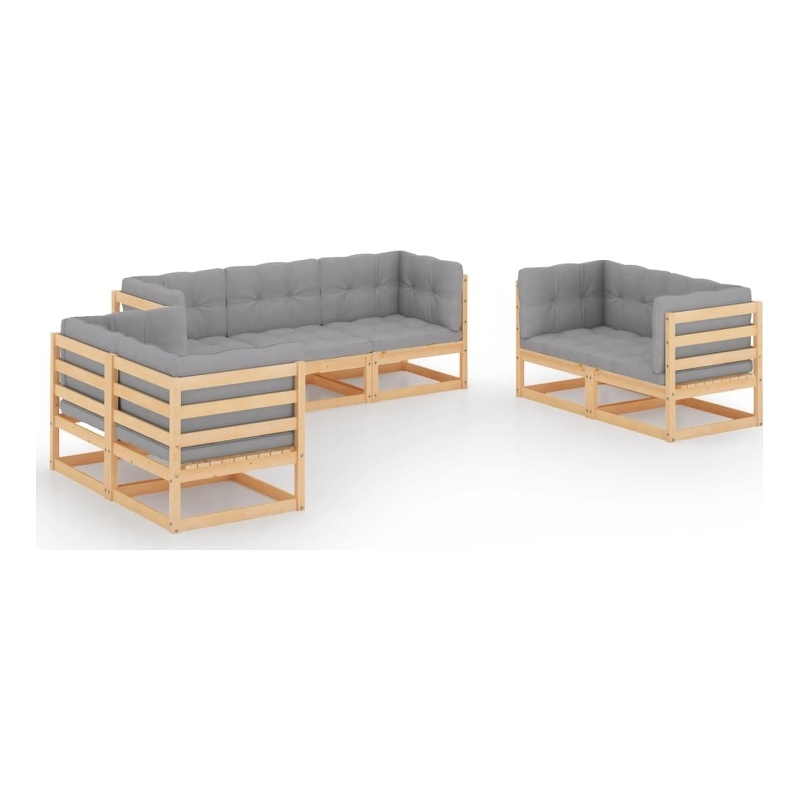 vidaXL 7 Piece Wood Small Garden Lounge Set in Gray