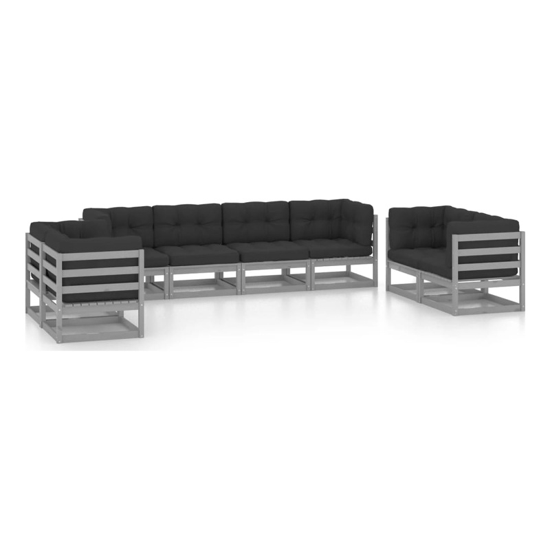 vidaXL 8 Piece Wood Garden Lounge Set in Gray