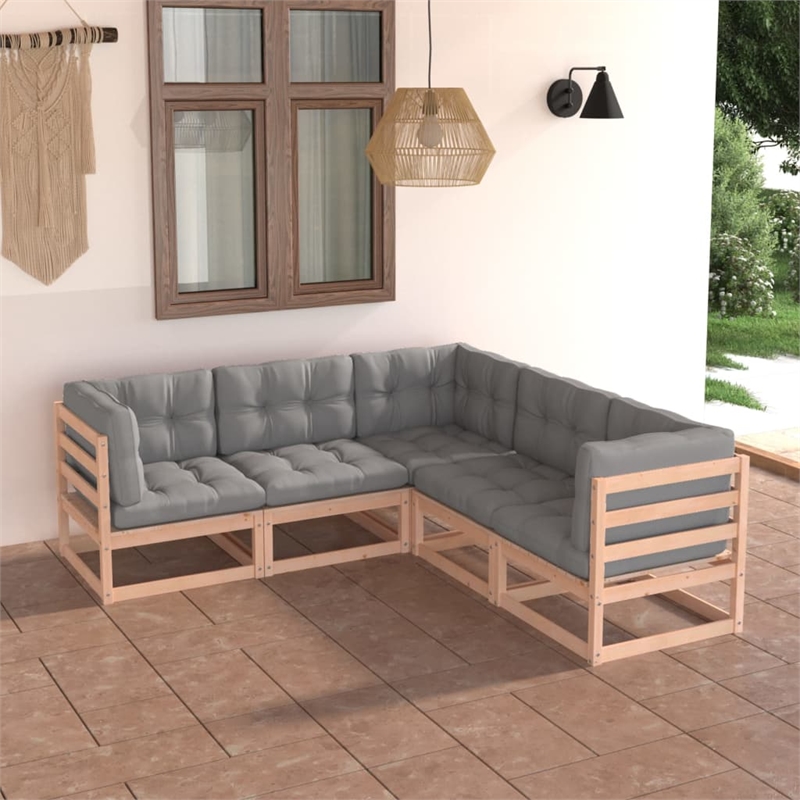 vidaXL 5 Piece Wood Garden Lounge Set in Gray