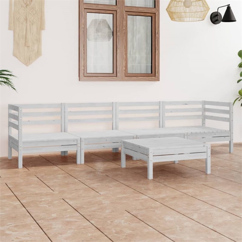 vidaXL 5 Piece Wood Small Garden Lounge Set in White
