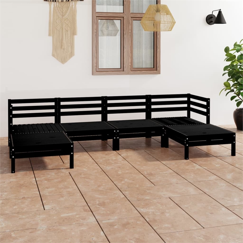 vidaXL 6 Piece Wood Large Garden Lounge Set in Black