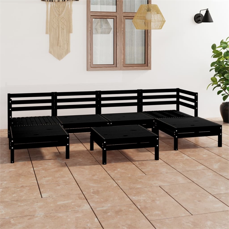 vidaXL 7 Piece Wood Standard Garden Lounge Set in Black