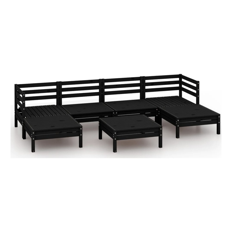 vidaXL 7 Piece Wood Standard Garden Lounge Set in Black