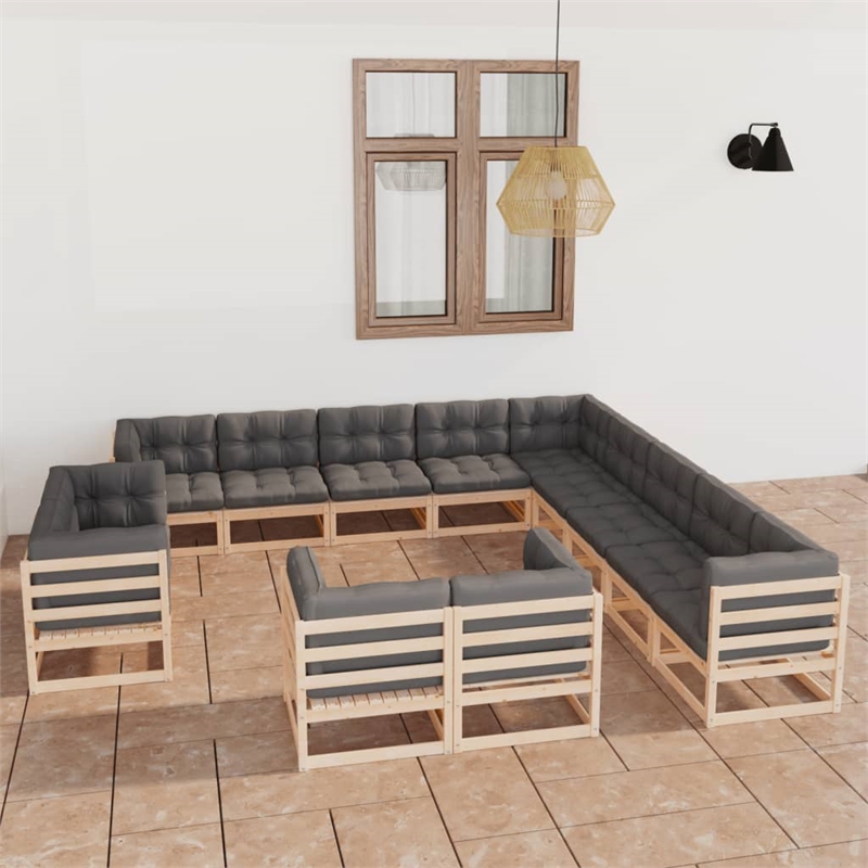 vidaXL 13 Piece Wood Garden Lounge Set in Natural