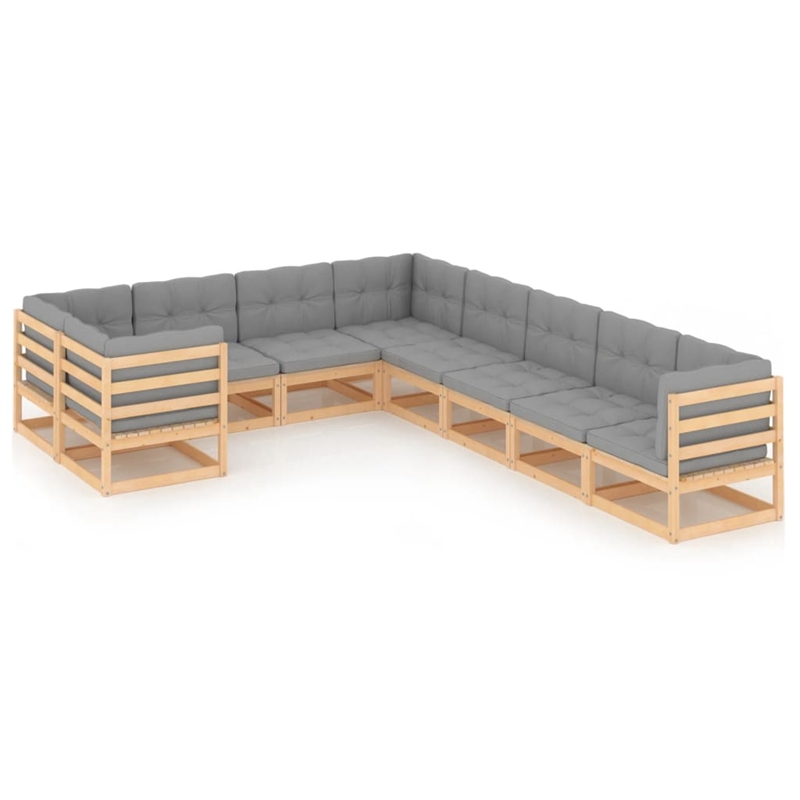 vidaXL 9 Piece Wood Large Garden Lounge Set in Gray