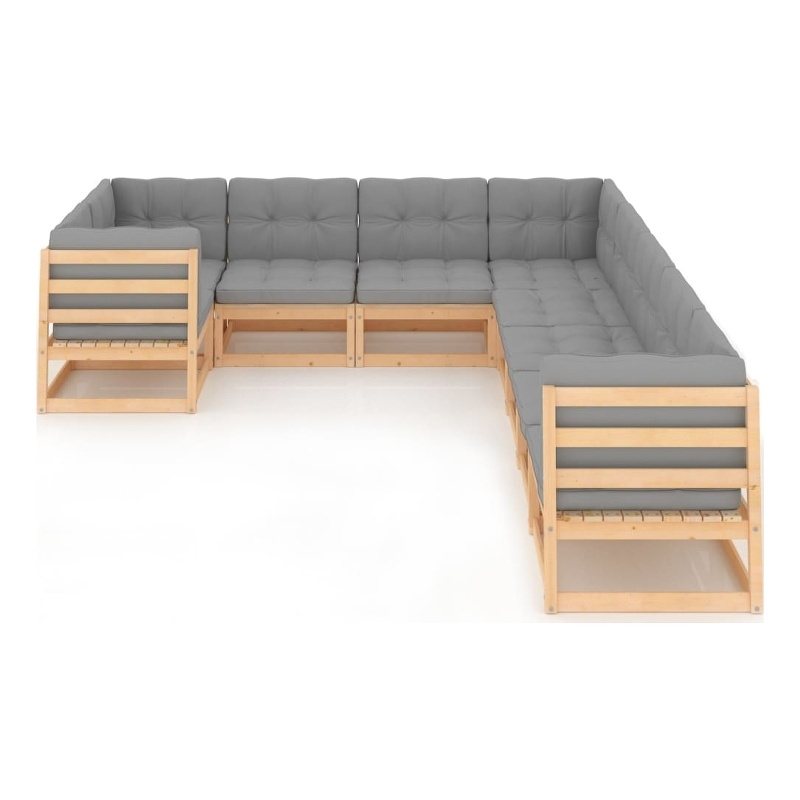 vidaXL 9 Piece Wood Large Garden Lounge Set in Gray