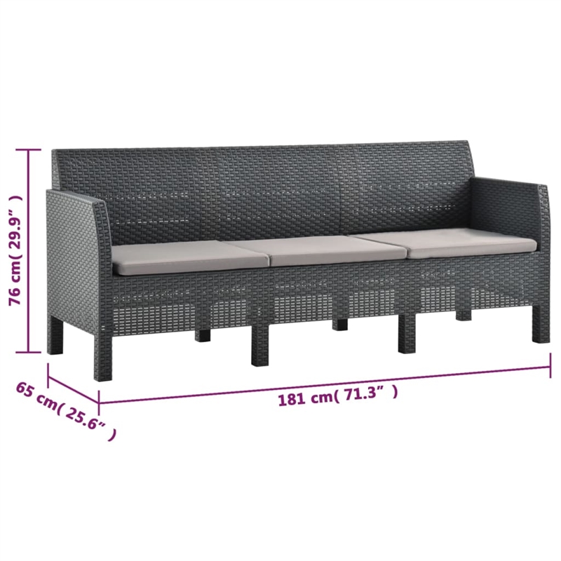 vidaXL 3 Piece Medium Garden Lounge Set in Anthracite