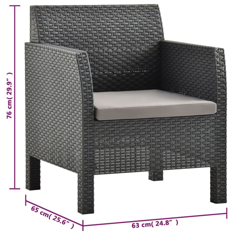 vidaXL 3 Piece Medium Garden Lounge Set in Anthracite