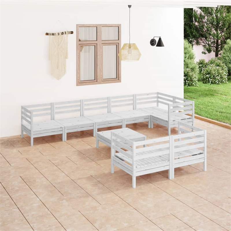 vidaXL 9 Piece Wood Small Garden Lounge Set in White