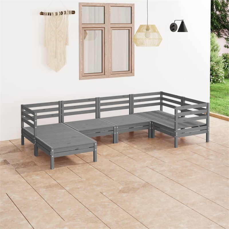 vidaXL 6 Piece Wood Large Garden Lounge Set in Gray
