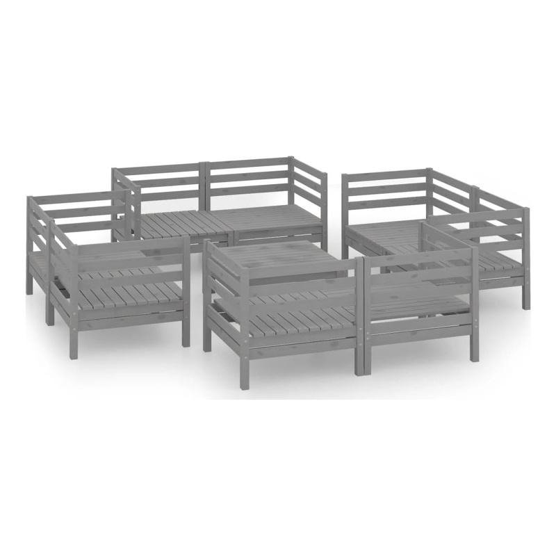 vidaXL 9 Piece Wood Large Garden Lounge Set in Gray