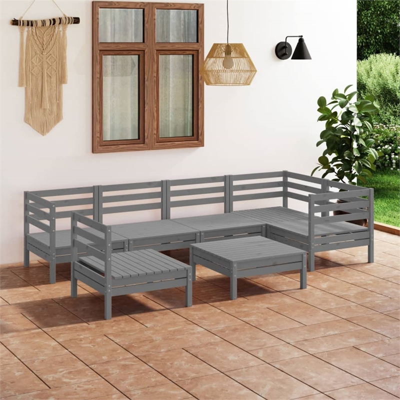vidaXL 7 Piece Wood Garden Lounge Set in Gray