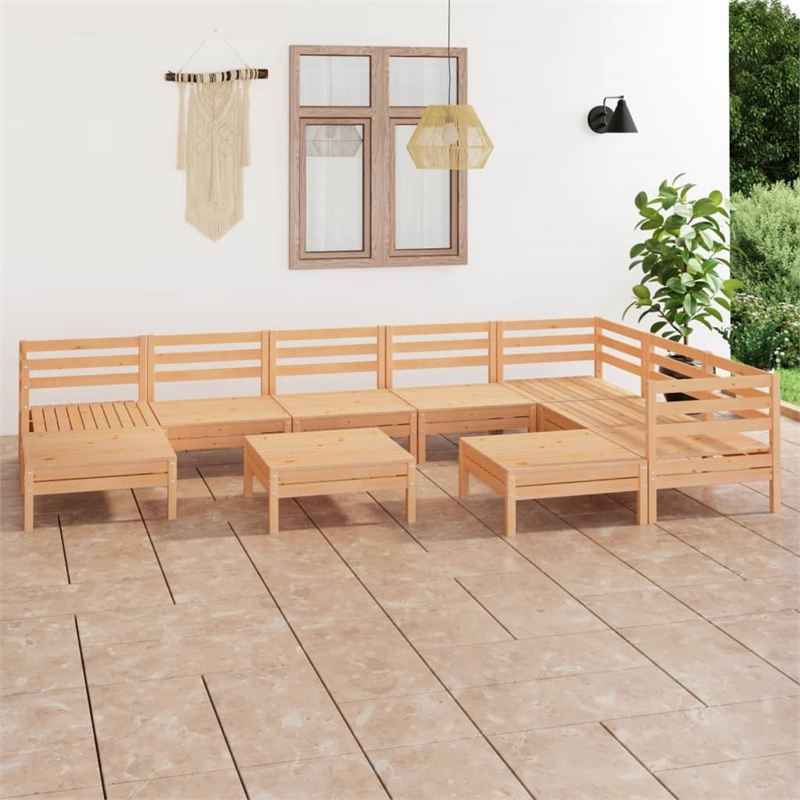vidaXL 10 Piece Wood Large Garden Lounge Set in Natural
