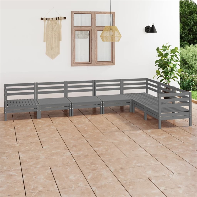 vidaXL 7 Piece Wood Garden Lounge Set in Gray