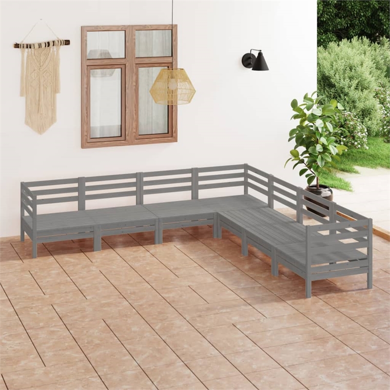 vidaXL 7 Piece Wood Large Garden Lounge Set in Gray