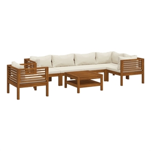 vidaXL 7 Piece Solid Acacia Wood Garden Lounge Set in Cream/Natural