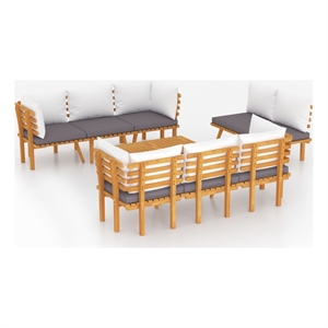 vidaXL 8 Piece Solid Acacia Wood Garden Lounge Set in White/Gray
